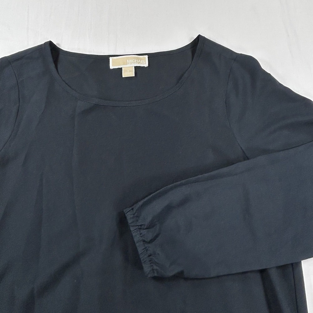 Michael Kors Top Shirt Womens S Black Tie Front Bottom Long Sleeves Classic - Picture 2 of 13